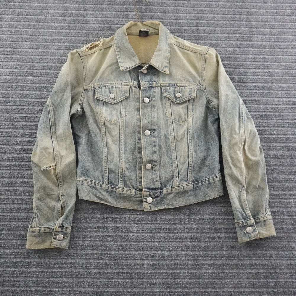 Vintage 90s Diesel Denim Jacket Men M Blue Distressed Trucker Made In Italy
